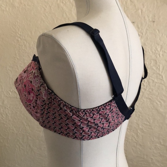 Lise Charmel Antigel Pink Purple Floral Navy Blue Lace Trim Bra 38D - Picture 4 of 12